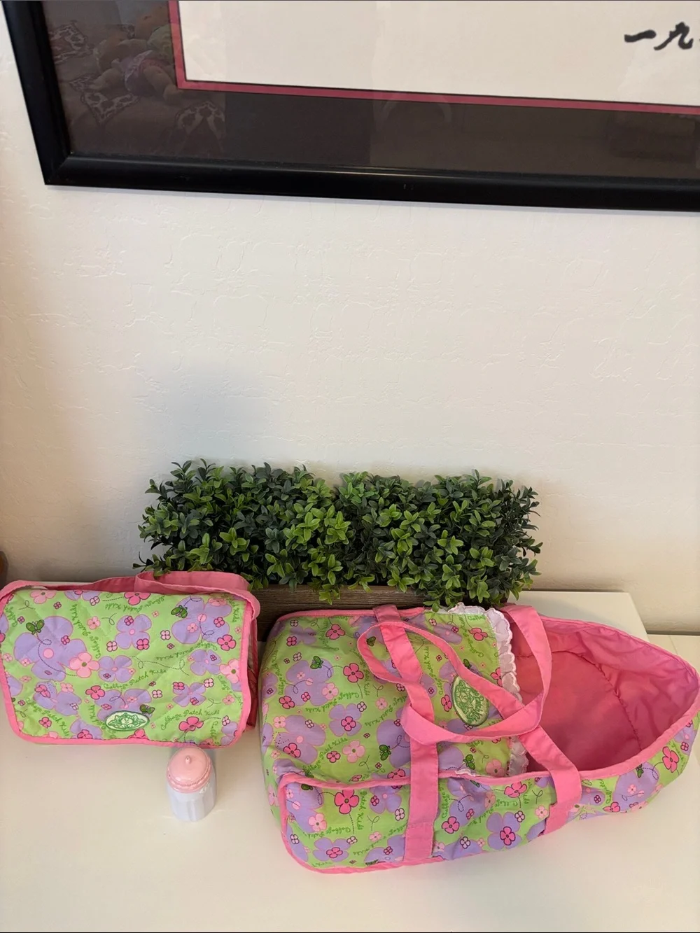 Cabbage Patch Kids Pink  & Green Floral Doll Carrier Set